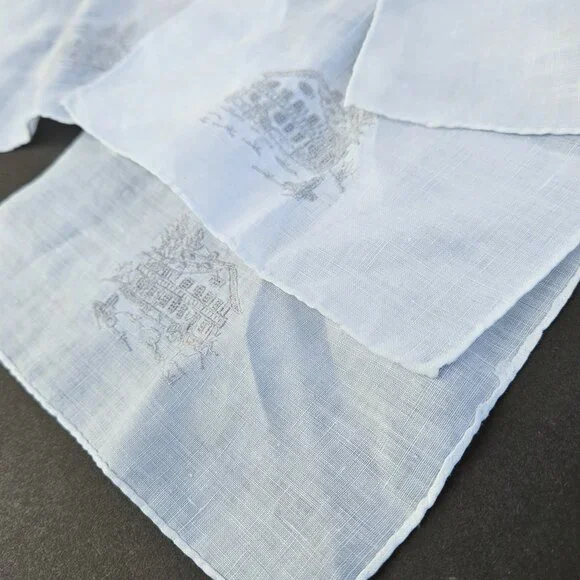 Vintage Micro Embroidery White Linen Hankie Napkin Set Set of 8 - Picture 10 of 12